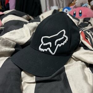 Fox Black Flexfit Cap with White Accents